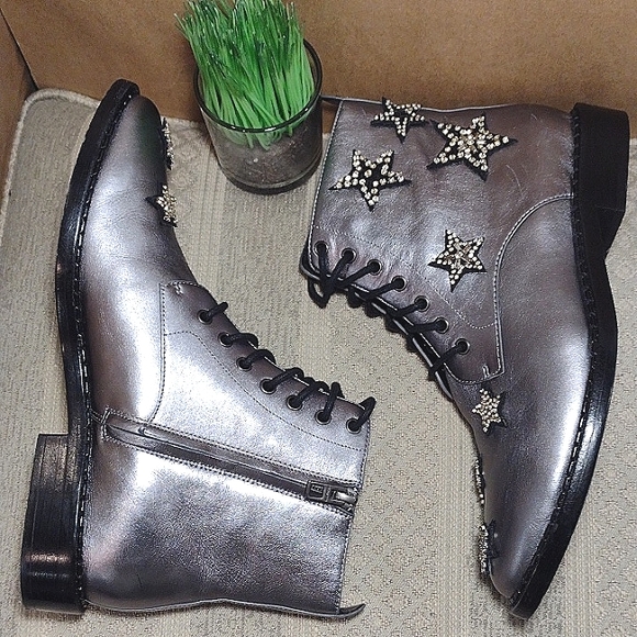 Coach Watts Crystal Star Embellished Pewter Boots with side zipper - Picture 4 of 16